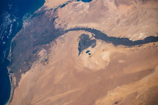 The Nile River, The Red Sea, The Gulf of Oman, The Gulf of Aqaba, and The Mediterranean Sea. Elements of this image furnished by NASA. Selective focus included. - Powered by Adobe