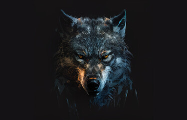 Wolf on black background abstract illustration