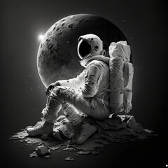 Depressed astronaut photo and moon