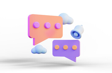 message chat sign with notification bell and cloud on white background 3d render concept