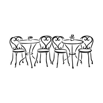 Street cafe in old town vector illustration
