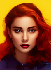 Portrait painting of a beautiful woman. Illustration of a beautiful girl, Beautiful woman painting.