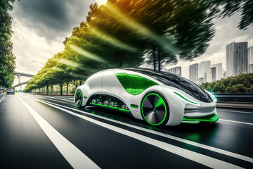 Fototapeta na wymiar futuristic eco-friendly electric green energy car automobile, generative ai