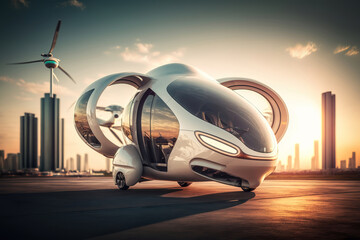 Obraz premium futuristic eco-friendly electric uav drone aircraft, generative ai