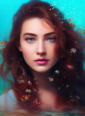 Portrait of a beautiful woman, Digital painting of a beautiful girl, Digital illustration of a female face.