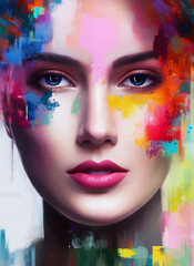 Painting of the face of a beautiful woman, Portrait of a beautiful woman.
