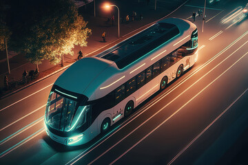 Plakat futuristic green energy eco-friendly electric bus, generative ai
