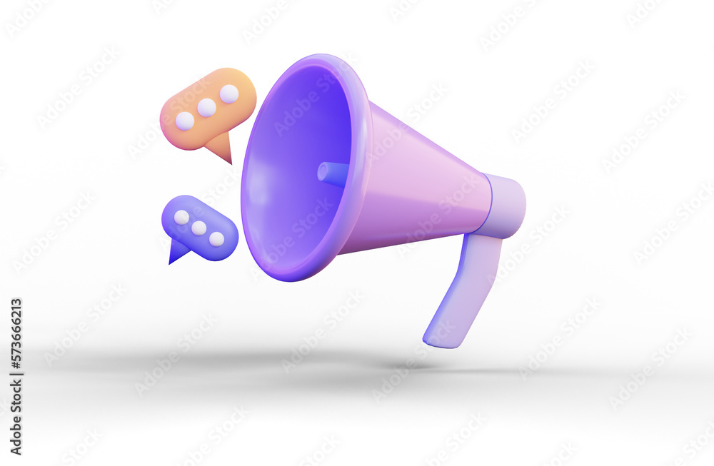 Poster megaphone with message chat bubble sign on white background 3d render concept