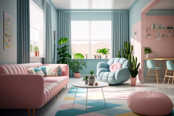 Modern living room with sofa, super realistic photo, generative ai background