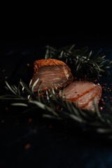 Homemade dried pork meat with spices. Made from healthy low meat