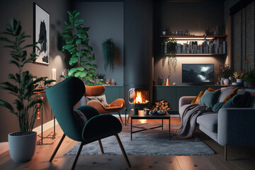 Fototapeta na wymiar Modern living room interior design, super photo realistic, generative ai
