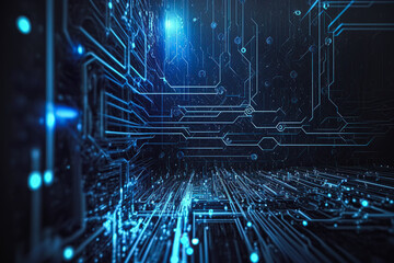 Naklejka premium Technology tech data background, connect network abstract generative ai