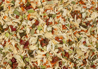Spices and herbs background. Dried vegetables seasoning.