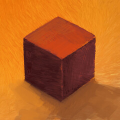 Digitally painted red cube. Wide brush strokes. 2d illustration.