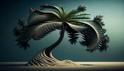 Fototapeta na wymiar Palm tree on a blue background, an ambient occlusion render, generative AI