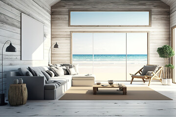 luxury ocean beach house apartment suite lounge living room, generative ai
