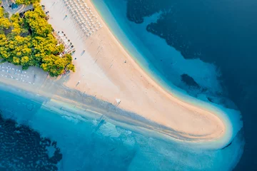 Photo sur Aluminium Plage de la Corne d'Or, Brac, Croatie Panoramic aerial view at the Zlatni Rat. Beach and sea from air. Famous place in Croatia. Summer seascape from drone. Travel - image