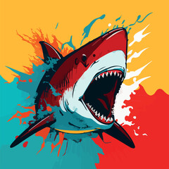 Colorful shark pop art vector illustration