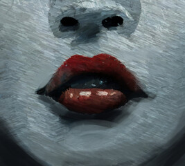 Woman lips illustration. Digital painting using wide strokes. 2d illustration.