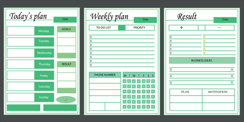 Planner printable template Vector. Easy to plan your day. Blank printable vertical notebook page. Business organizer.