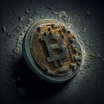 Bitcoin crypto currency on black background, conceptual, generative ai