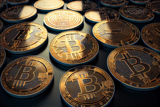 Bitcoin crypto currency on black background, conceptual, generative ai
