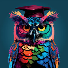 Colorful professor owl pop art vector illustration