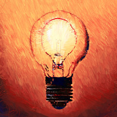 Digitally painted lightbulb. Wide brush strokes. 2d illustration.