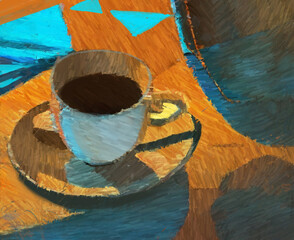 Black coffee cup. Food art. 2d illustration.