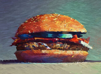 Hamburger food art. 2d illustration.