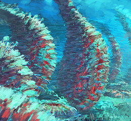 Underwater coral reef digital painting concept art. 2d illustration