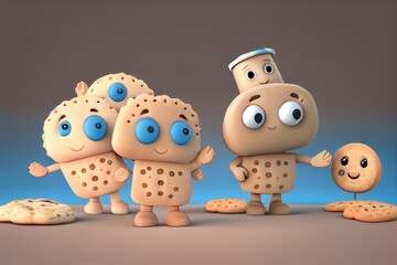Fototapeta premium Cute Cartoon Biscuits and Gravy Characters 3D Illustration. Created with Generative AI Technology
