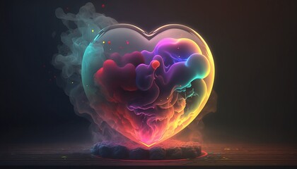 Transparent heart with color lava inside. Generative AI.