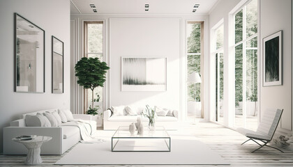 Obraz na płótnie Canvas luxury white apartment suite lounge living room, generative ai