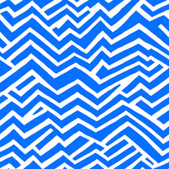 Geometric seamless pattern. Minimalism graphic blue white summer print, trendy abstract geometric lines elements background, tile. For interior design, fashion cloth, textile, fabric, wrapping paper