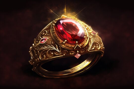 royal gold ring with a large ruby in the center AI generation.