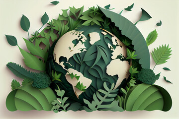 Umwelt- Konzept zum Tag der Erde: Menschliche Hände, halten die Erde vor einem grünen und ökologisch nachhaltigen Hintergrund, Vektor Illustration - Generative Ai
 - obrazy, fototapety, plakaty