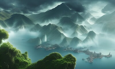 An AI Illustration of a Beautiful Landscape, epic cinematic meticulously detailed dramatic atmospheric maximalist digital matte painting