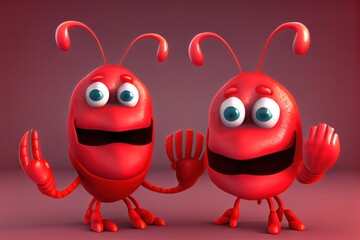 Obraz premium Cute Cartoon Lobster Mascot Characters 3D Illustration. Created with Generative AI Technology