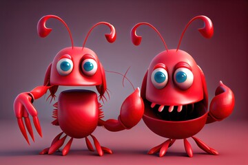 Obraz premium Cute Cartoon Lobster Mascot Characters 3D Illustration. Created with Generative AI Technology