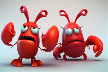 Cute Cartoon Lobster Mascot Characters 3D Illustration. Created with Generative AI Technology