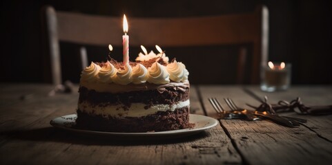 Naklejka na ściany i meble Close-up of Birthday Cake with Candles, generative ai