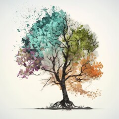 Blooming sakura tree. Colorful and beautiful. Spring bloom and style. Love. Generative art.