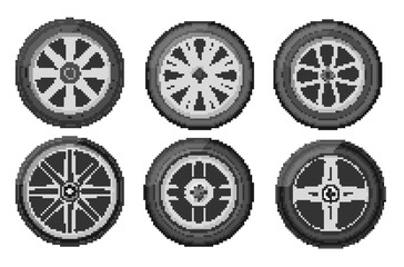 Set of car wheels icon flat, wheel tyre for auto