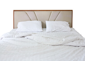 white bedding and pillow isolated with clipping path