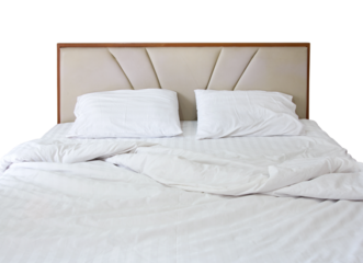 white bedding and pillow isolated with clipping path