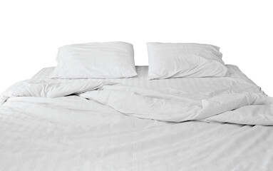 white bedding and pillow isolated with clipping path