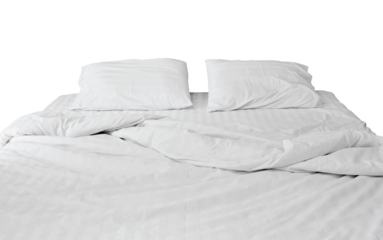 white bedding and pillow isolated with clipping path