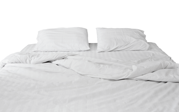 white bedding and pillow isolated with clipping path