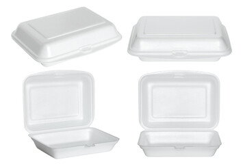 set of white styrofoam box isolated with clipping path for mockup